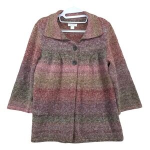 Christopher & Banks Striped Marled Collared Button Cardigan Sweater Womens L